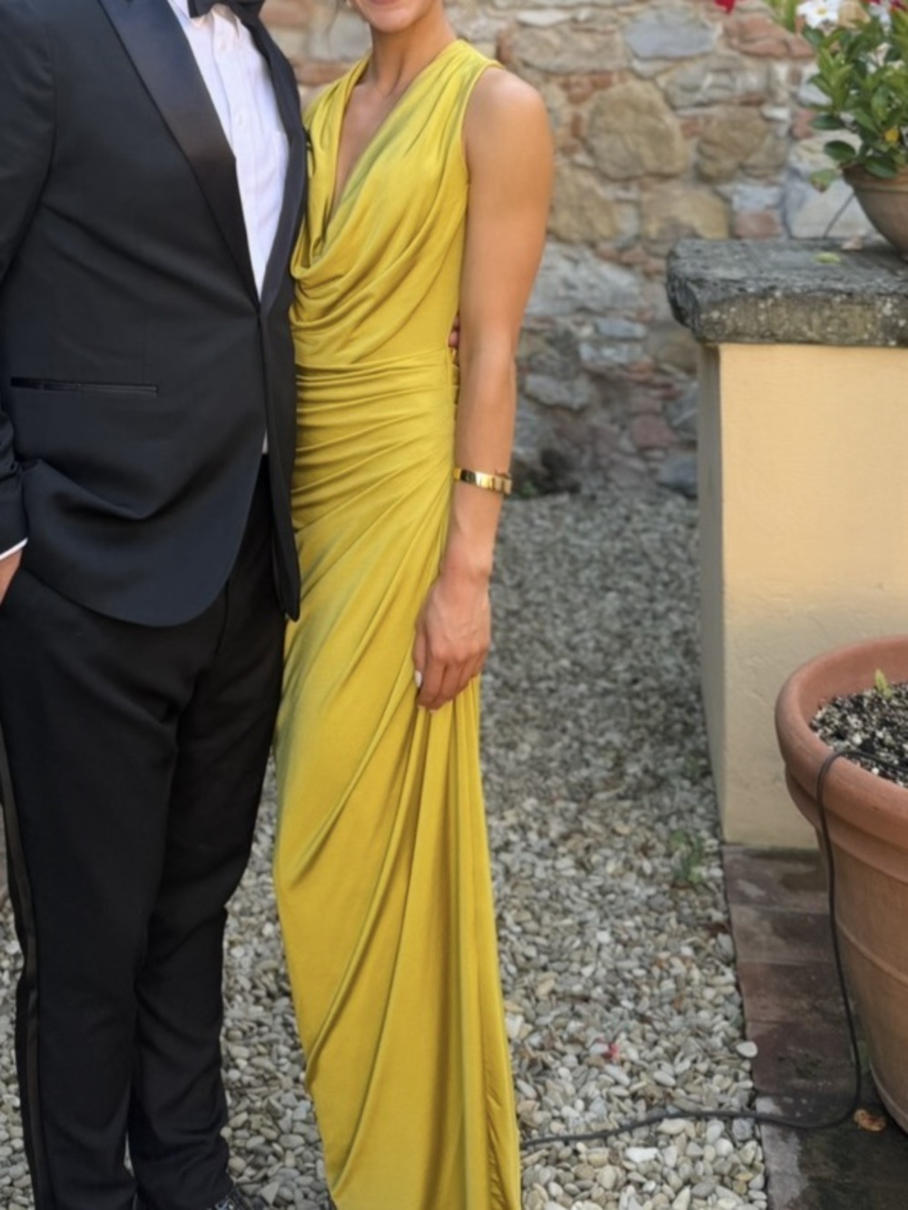 Club L London Mademoiselle Cowl-Neck Maxi Dress With Draped Detailing Yellow
